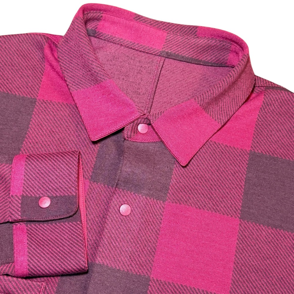 Lululemon Mens M Soft Knit Overshirt Buffalo Plaid Snap Button Long Sleeve